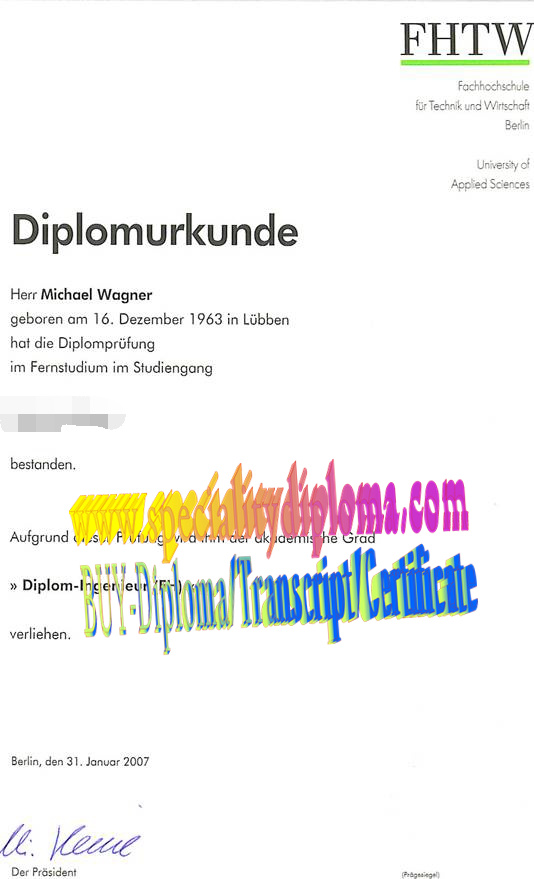 Buy FachhochschulefürTechnikundWirtschaftBerlin Diploma Online