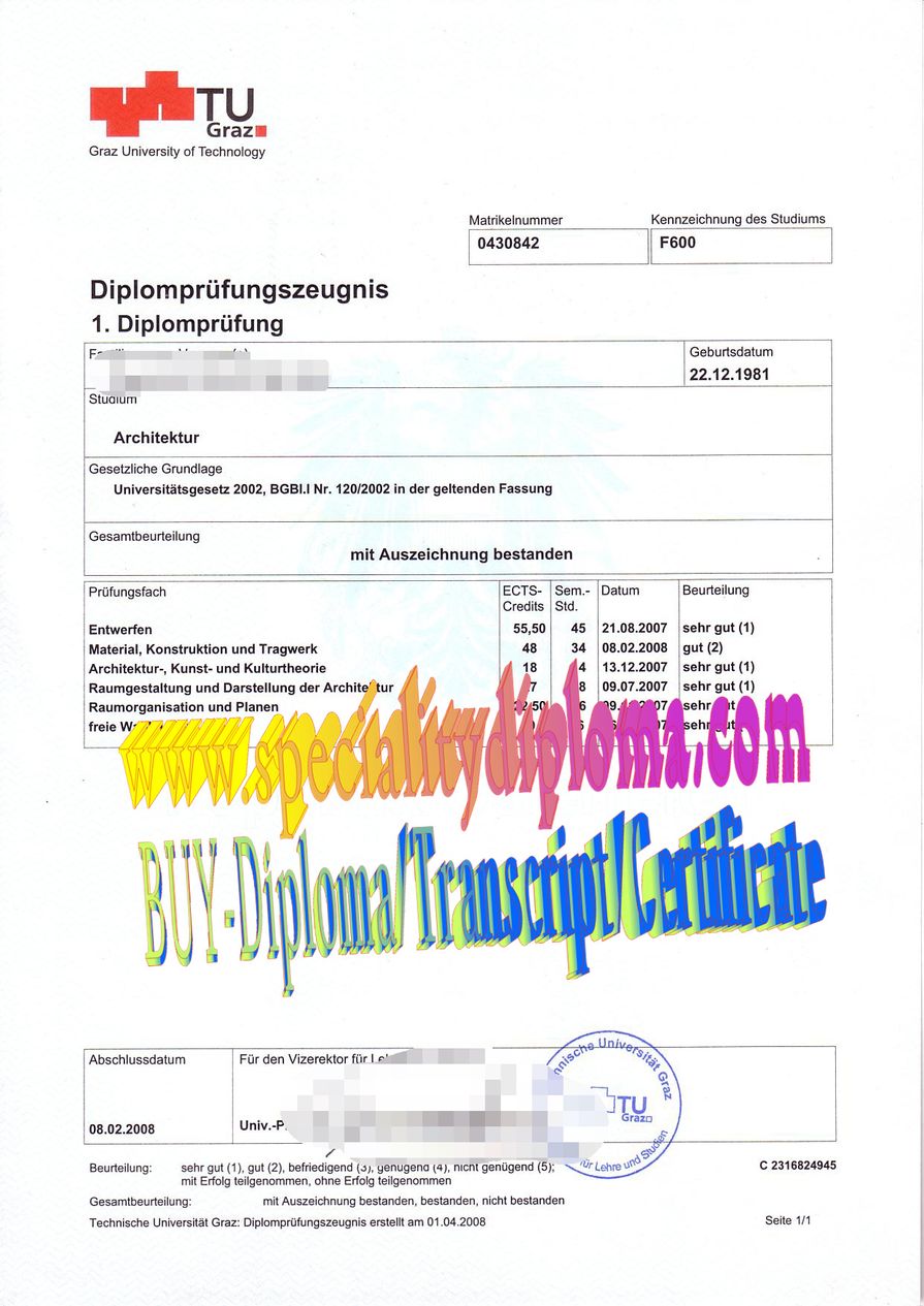 Buy Graz University of Technology Diploma Online