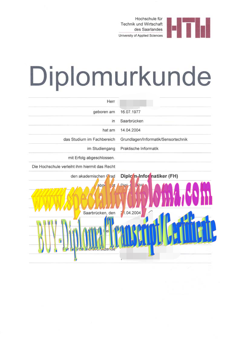 Buy Hochschule für Technik und Wirtschaft des Saarland Diploma Online
