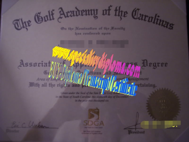 Fake Golf Academy of the Carolinas Diploma Certificate