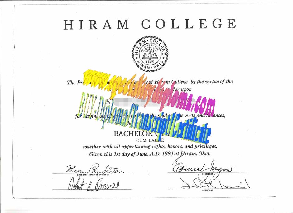Fake Hiram College Diploma Certificate