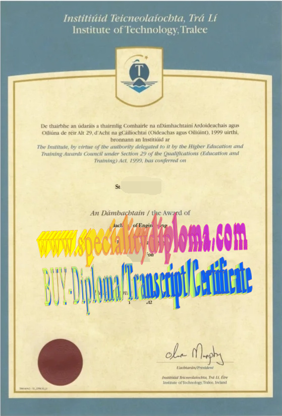 Fake Institute of Technology, Tralee Diploma Certificate